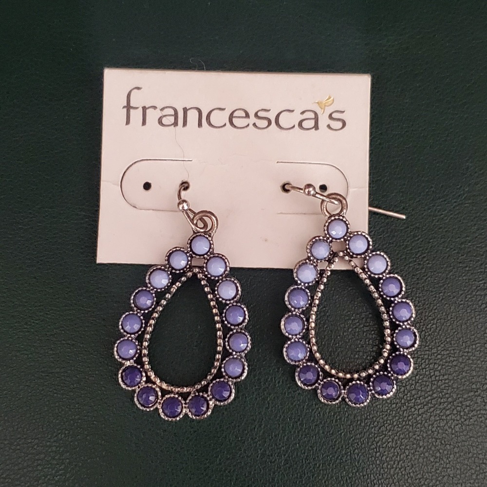 Francescas Blue Ombre Beaded Teardrop‎ Dangle Earrings Silver Tone Boho NWT